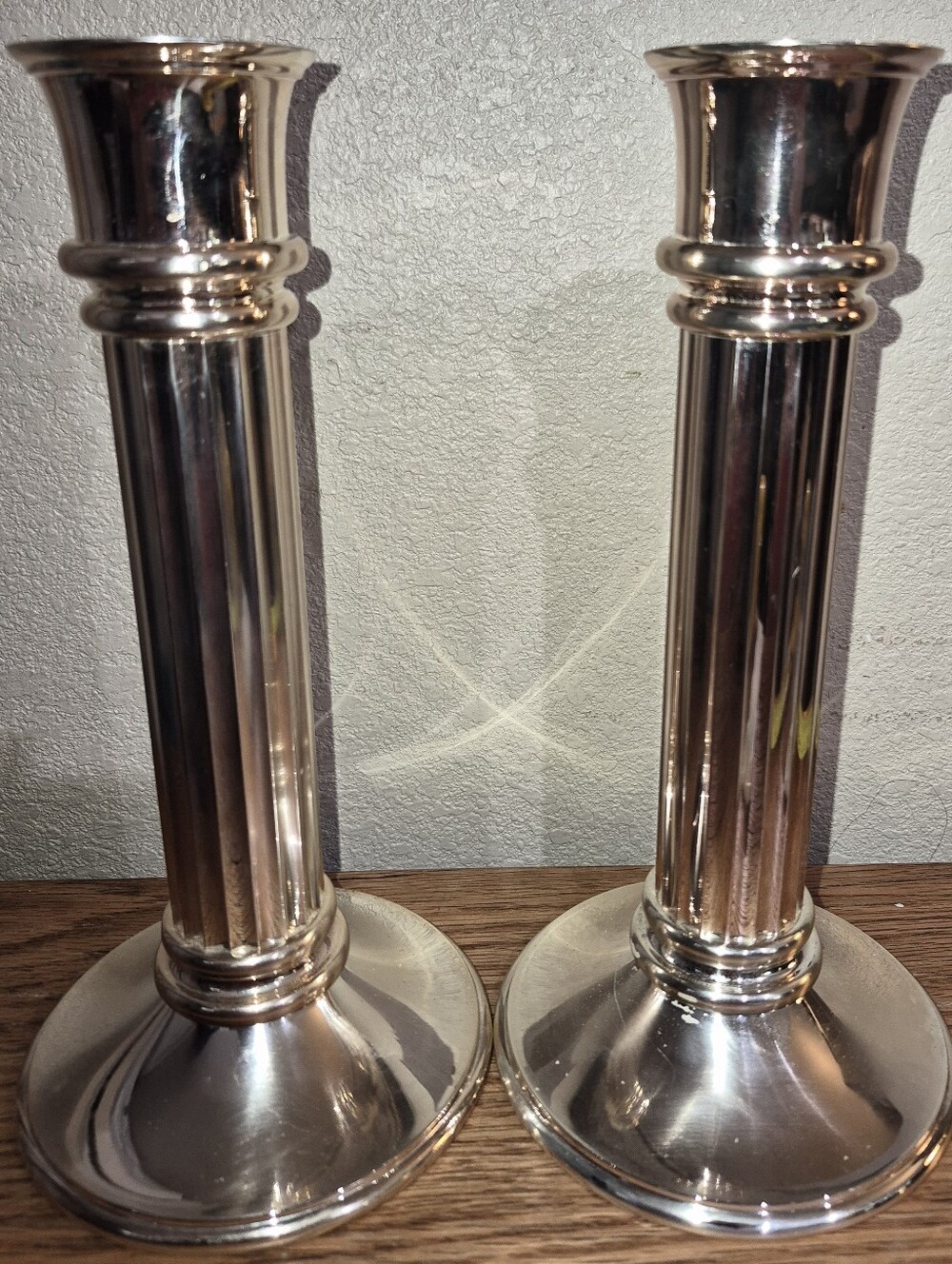 Pair Of Vintage Oneida Fluted Tall Candlesticks,Silver Plated, Varnish Resistent